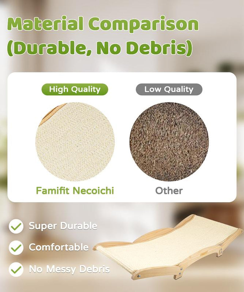 Famifit 2-in-1 Jumbo Cat Scratcher Bed - Eco-Safe Sisal Pad with Natural Wood Base for Indoor Cats