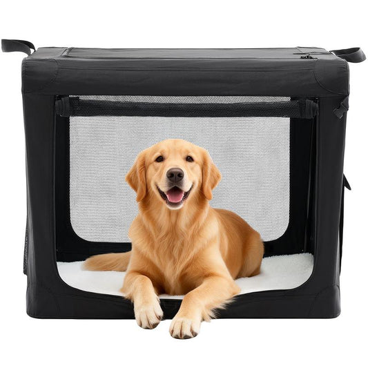 Ultimate Soft-Sided Dog Crate - Portable Travel Solution with 4-Side Ventilation for Medium Breeds