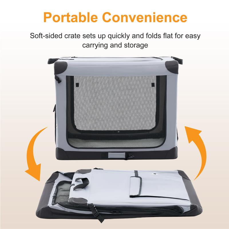 Ultimate Soft-Sided Dog Crate - Portable Travel Solution with 4-Side Ventilation for Medium Breeds